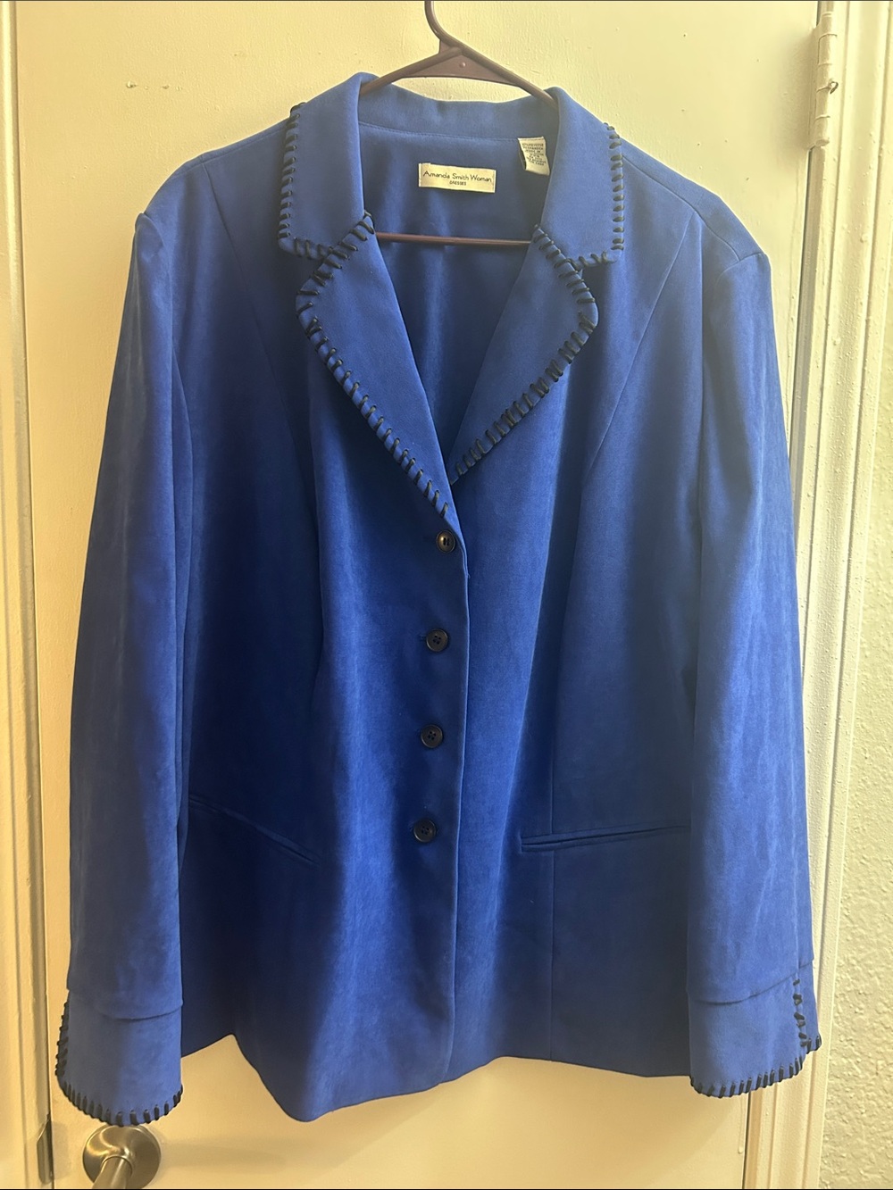 Vintage 80s Cobalt Blue Suede Blazer with Whipstitch Trim